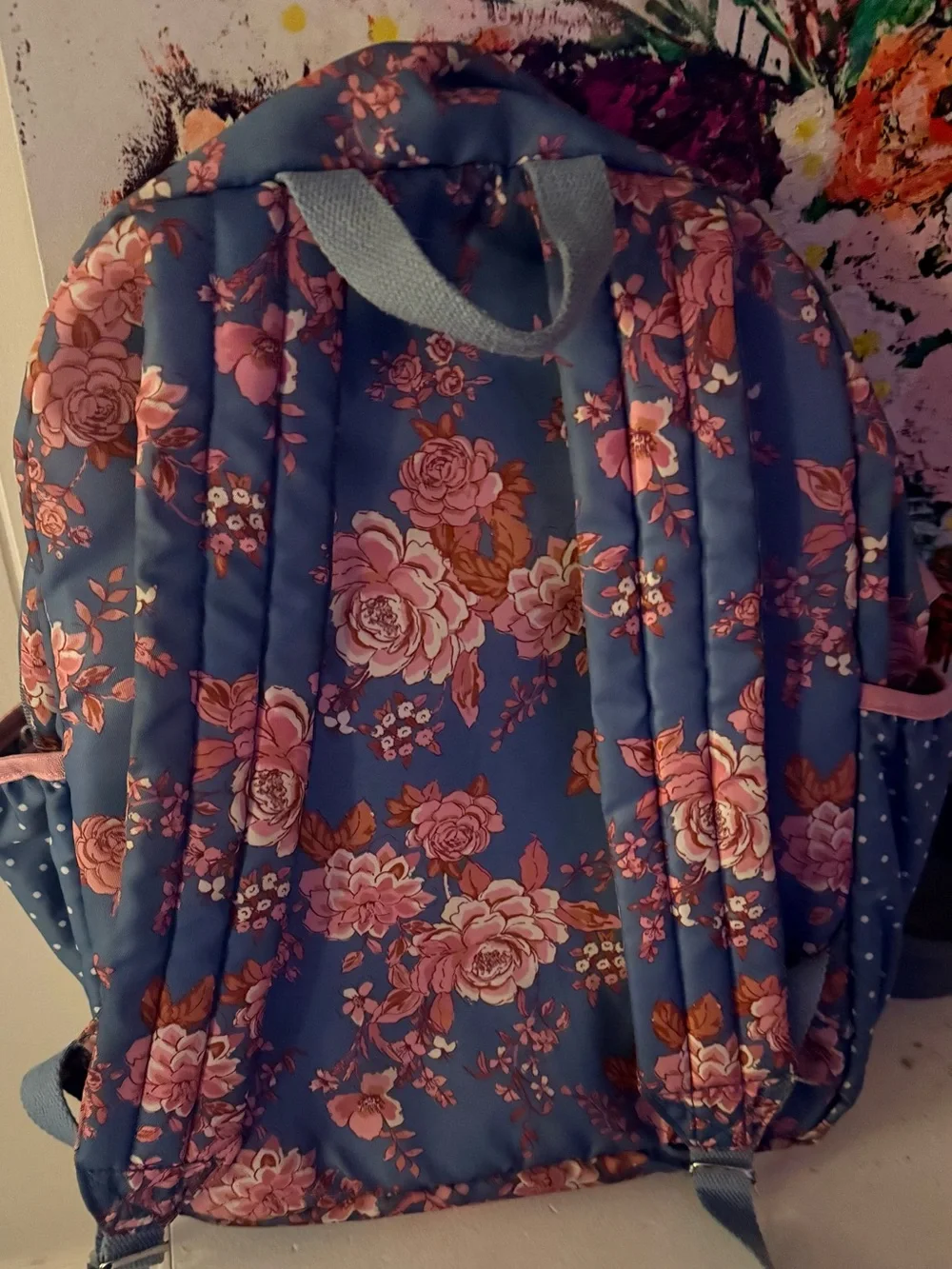 Matilda Jane Blue Floral Backpack with Pink Roses GUC